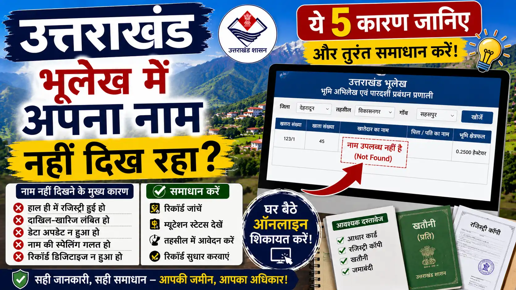 उत्तराखंड भूलेख में अपना नाम नहीं दिख रहा? कारण और समाधान 2026